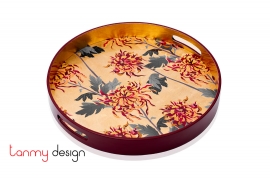 Round lacquer tray with chrysanthemum pattern D35*4,5 cm